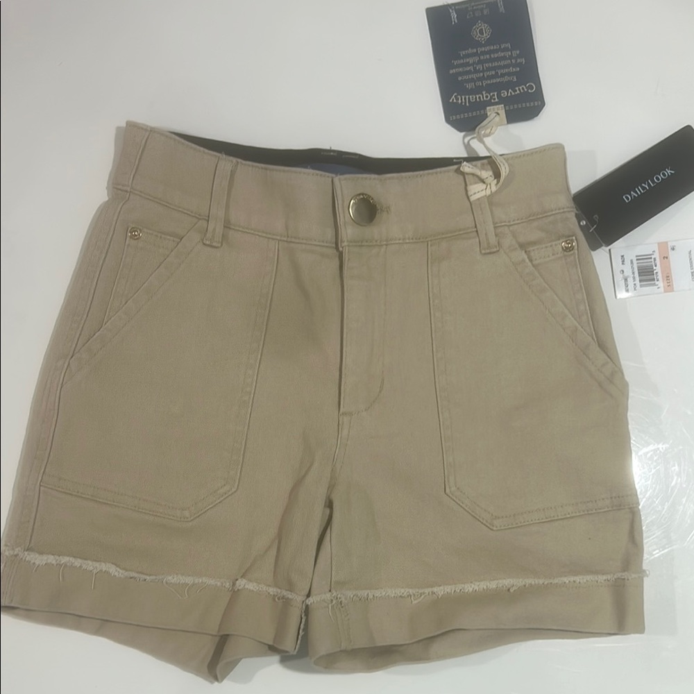 Democracy Tan High Waist Shorts with Cuffed Hem